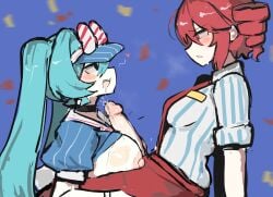 blush breasts_out futanari hatsune_miku kasane_teto melink_(artist) mesmerizer_(vocaloid) precum spoken_heart tagme