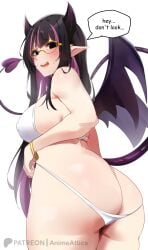 animeattics black_eyes flustered glasses long_hair multicolored_hair speech_bubble succubus