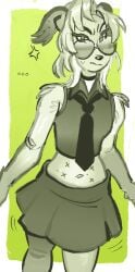 anthro canid canine canis clothing domestic_dog eyewear female flat_chested glasses hi_res leona_(vanire) mammal multi_nipple nipples queervanire school_uniform solo uniform