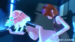 1boy 1girls 3d 3d_animation big_ass big_breasts blue_eyes breasts brown_hair clothed_sex cum_inside facemask female female_on_femboy femdom good_boy green_eyes grinding hand_on_window hands_on_hips kemonomimi kleinvoimond longer_than_30_seconds male moaning pantyhose pink_hair pinned_to_wall pointed_ears praise short_hair shy tagme train_interior video visor voimond voimond_vhirra vtuber