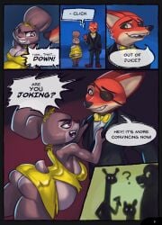 angry anthro ass belly big_breasts breasts canid canine clothed clothing comic controller dialogue digital_media_(artwork) disney dress english_text eye_patch eyewear feet female fox fur grey_body hi_res holding_controller holding_object holding_remote_control judy_hopps lagomorph leporid male male/female mammal nick_wilde one_eye_obstructed open_mouth rabbit red_fox remote_control remote_controlled_vibrator sex_toy side_boob simple_background smile speech_bubble standing suit tail teeth text toes torn_clothing torn_dress true_fox wabutt zootopia