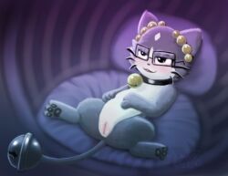 anus bell bell_collar beta_pokemon_(species) beta_pokemon_games blush chair collar digital_media_(artwork) english_text eyewear felid female feral fur furniture genitals glasses low_res lying mammal nintendo on_back open_mouth pawpads paws pillow pokemon pokemon_(species) pokemon_gold_beta rinrin_(pokemon_gold_beta) rymherdier rynring smile solo spread_legs spreading tail text vulva