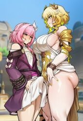 1boy 1femboy 1girls 2d :q aglaea_(honkai:_star_rail) ai_generated ass bare_shoulders big_ass big_breasts big_butt big_cock big_penis big_thighs blonde_hair blue_eyes blush breasts bulge bulge_through_clothing bulge_under_clothes closed_mouth cock cyrene_(honkai:_star_rail) cyreneceo dress erection erection_under_clothes femboy genderswap_(ftm) green_eyes hair_ornament height_difference honkai:_star_rail huge_breasts huge_cock large_ass large_breasts large_butt large_cock large_penis large_thighs laurel_crown licking_lips long_sleeves looking_at_another looking_at_breasts male/female multicolored_hair otoko_no_ko outdoors penis penis_bulge pink_hair rule_63 short_hair shorter_male sideboob size_difference smile standing taller_female thick_ass thick_butt thick_thighs thighs tongue tongue_out yellow_nails