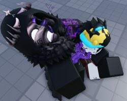 drawhimpregnant_(artist) forsaken_(roblox) gay looking_at_viewer masked_male noli_(forsaken) oc_x_canon robert_(drawhimpregnant) roblox roblox_studio robloxian selfship tentacle_penis yaoi