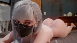 3d animeattics glasses mask nude nude_female short_hair white_hair