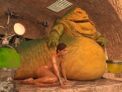 3d alien athletic athletic_female breasts collar crossover ellie_(the_last_of_us) ellie_williams female hourglass_figure jabba_the_hutt leash leash_and_collar nude nude_female nudity oiled oiled_skin slave slavegirl small_breasts softfocusart star_wars tagme the_last_of_us the_last_of_us_2 wide_hips