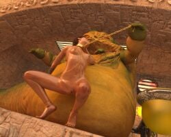 3d alien athletic athletic_female breasts collar crossover ellie_(the_last_of_us) ellie_williams female hourglass_figure jabba_the_hutt leash leash_and_collar nude nude_female nudity oiled oiled_skin slave slavegirl small_breasts softfocusart star_wars tagme the_last_of_us the_last_of_us_2 wide_hips