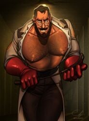 2d bara beard big_male body_hair brown_hair buff dilf dominant_male egabbacc hairy hairy_chest high_quality highres himbo huge_muscles imminent_sex male male_focus male_only medic_(team_fortress_2) menacing moustache muscles muscular muscular_chest muscular_male no_visible_genitalia official_alternate_costume pecs pecs_focus pinup riding_crop ripped_clothing ripped_shirt shirtless solo solo_focus solo_male suggestive suggestive_look suggestive_pose team_fortress_2 yaoi