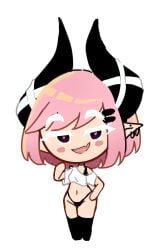 animeattics black_bikini chibi cookie_run cropped_shirt heart-shaped_pupils horn pink_hair pointy_ears short_hair