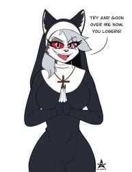 breasts furry looking_at_viewer loona_(helluva_boss) ncmentisart nun talking_to_viewer text