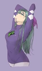 1girl 1girls arms_up attractive attractive_body attractive_female breasts butt child_bearing_hips clothed_female clothing digital_drawing digital_drawing_(artwork) digital_media digital_media_(artwork) eye_contact facing_up female female_only female_solo female_villain fossil_fighters green_eyes hair hair_ornament hairtie hairtie_in_mouth human kara_kurenai1_(artist) kuudere long_hair long_hair_female looking_at_viewer looking_up medium_breasts nice_ass nice_body nintendo pale_skin pale_skinned_female purple_clothing sfw solo tagme turquoise_hair villainess vivian_(fossil_fighters) wide_hips