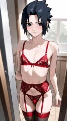 ai_generated femboy gay lingerie naruto opening_door sasuke_uchiha small_penis vougan_(artist)