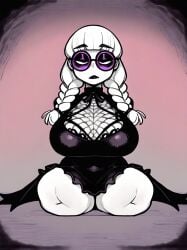 amputee armless big_breasts dress goth legless limbless quadruple_amputee sexy sunglasses twin_braids white_hair