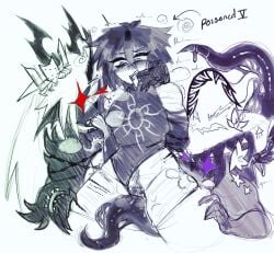 1x1x1x1_(forsaken) androgynous andromorph azure_(forsaken) dragon dragon_girl dragon_horns dragon_tail drugged_sex forsaken_(roblox) horns scar scratches scratching tentacle tentacle_hair threesome two_time_(forsaken)