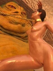 3d alien athletic athletic_female breasts collar crossover ellie_(the_last_of_us) ellie_williams female hourglass_figure jabba_the_hutt leash leash_and_collar nude nude_female nudity oiled oiled_skin slave slavegirl small_breasts softfocusart star_wars tagme the_last_of_us the_last_of_us_2 wide_hips