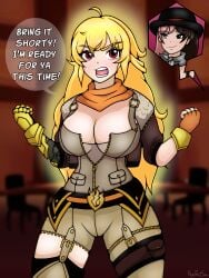 1girls 2d ahe_gao blonde_hair blush broken_rape_victim clothed_female defeated defeated_heroine dialogue disarmed female female_rape_victim fucked_silly gangbang gangrape hyoreisan imminent_rape instant_loss instant_loss_2koma mechanical_arm multiple_boys neo_(rwby) purple_eyes rape raped raped_female raped_girl robotic_arm rolling_eyes rooster_teeth rwby stand_and_carry_position stripped tongue tongue_out yang_xiao_long