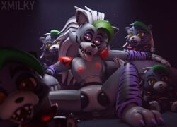 3d 3d_(artwork) accurate_art_style accurate_model anthro breasts clanker female five_nights_at_freddy's five_nights_at_freddy's:_security_breach furry heart-shaped_pupils high_resolution highres medium_breasts nipples on_model open_legs pink_nipples plushie purple_lipstick pussy robot robot_girl robot_humanoid roxanne_wolf_(fnaf) tongue tongue_out vagina wolf wolf_ears wolf_girl wolf_humanoid x3milky