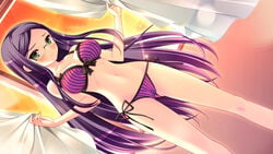 blush bra game_cg glasses green_eyes hamashima_shigeo long_hair panties pochi_to_goshujin-sama purple_hair skyfish underwear yamamine_hijiri_bernard