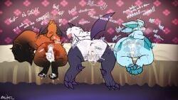 2025 3_toes 4_toes absol after_sex anus ass bed blue_body blue_fur blue_tail bodily_fluids brown_body brown_fur brown_tail claws cum cum_in_ass cum_in_vagina cum_inside digital_drawing_(artwork) digital_media_(artwork) eeveelution feet female feral fur furniture generation_3_pokemon generation_4_pokemon generation_8_pokemon genital_fluids genitals glaceon group hi_res horn inner_ear_fluff inside lonewolffl lying lying_on_bed nickit nintendo on_bed on_front open_mouth pawpads paws pokemon pokemon_(species) presenting presenting_hindquarters quadruped rear_view smile soles tail toe_claws toes trio tuft vulva white_body white_fur