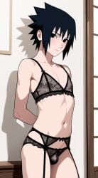 ai_generated femboy gay lingerie naruto sasuke_uchiha small_penis vougan_(artist)