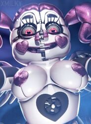 3d 3d_(artwork) big_breasts breasts circus_baby circus_baby_(fnaf) five_nights_at_freddy's five_nights_at_freddy's:_sister_location heart-shaped_areola heart-shaped_pupils high_resolution highres nipples pov purple_nipples red_eyes robot robot_girl robot_humanoid twintails white_skin x3milky