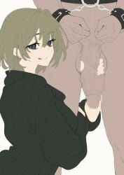 1boy 1girls 7:10 akina-chan animated big_breasts big_penis bondage breasts buckethead_ero clothed_female_nude_male female femdom handcuffed handjob interracial large_penis light-skinned_female light_skin looking_at_viewer looking_back male milking milking_handjob milking_male milking_penis mosaic_censoring muscular muscular_male penis straight tan-skinned_male tan_skin vertical_video