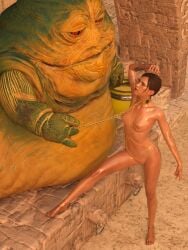 3d alien athletic athletic_female breasts collar crossover ellie_(the_last_of_us) ellie_williams female hourglass_figure jabba_the_hutt leash leash_and_collar nude nude_female nudity oiled oiled_skin slave slavegirl small_breasts softfocusart star_wars tagme the_last_of_us the_last_of_us_2 wide_hips