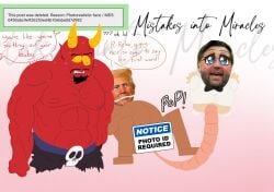 accurate_art_style anime_eyes beard big_pecs blonde_hair blush censorship chubby_male comedy_central cursed cute_couple digital_media_(artwork) donald_trump english_text giving_birth gradient_background hi_res hooves horns humor ibispaintx kawaii male_pregnancy moustache mpreg nerdyaddie no_sex orange_skin politics pop_(sound_effect) president red_skin satan satan_(south_park) self_upload shitpost simple_background skull south_park speech_bubble spreading_legs tearing_up traumatized vice_president what what_the_fuck where_is_your_god_now