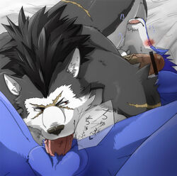 69 balls blush canine censored debirobu fellatio fur furry furry_only gay hair japanese_text male male_only muzzle oral oral_sex penis rouen scar sex shining_(series) shining_tears shining_tears_x_wind shining_wind spread_legs spreading tongue tongue_out veins volg wolf yaoi