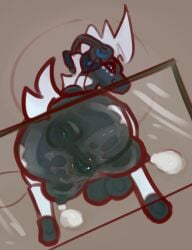 animal_genitalia animal_vulva anus blitzle blue_vulva bodily_fluids breasts clitoris crotch_breasts electronics equine_genitalia equine_vulva female feral generation_5_pokemon genital_fluids genitals headphones hi_res hooves lactating looking_at_viewer looking_down milk nintendo perspective pip_(flowerbud) pokemon pokemon_(species) puffy_anus pussy sitting sitting_on_glass smile smiling_at_viewer solo squish vaginal_fluids vulva xurora
