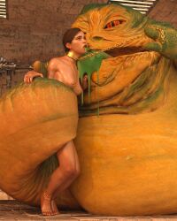 3d alien athletic athletic_female breasts collar crossover ellie_(the_last_of_us) ellie_williams female hourglass_figure jabba_the_hutt leash leash_and_collar nude nude_female nudity oiled oiled_skin slave slavegirl small_breasts softfocusart star_wars tagme the_last_of_us the_last_of_us_2 wide_hips