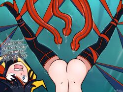 2d ahe_gao begging_for_mercy black_clothing black_hair black_kneehighs black_thighhighs blue_eyes broken_rape_victim cum cum_explosion cum_in_mouth cum_in_pussy cum_inside defeated defeated_heroine dialogue eyes_rolling_back female female_focus female_rape_victim fucked_silly gagging hyoreisan imminent_rape irrumatio kill_la_kill kneesocks leggings matoi_ryuuko muffled_moaning multiple_pages partially_clothed pussy rape raped_by_friend raped_by_monster raped_by_tentacles raped_girl red_heels red_streak restrained restrained_by_tentacles rolling_eyes scared tentacle tentacle_in_mouth tentacle_rape thighhighs throat_fuck