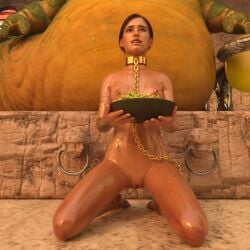 3d alien athletic athletic_female breasts collar crossover ellie_(the_last_of_us) ellie_williams female hourglass_figure jabba_the_hutt leash leash_and_collar nude nude_female nudity oiled oiled_skin slave slavegirl small_breasts softfocusart star_wars tagme the_last_of_us the_last_of_us_2 wide_hips