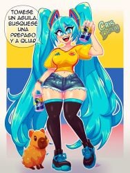 big_ass big_breasts big_butt big_thighs big_titties blue_hair crisdeku curvaceous curvaceous_female curvaceous_figure curvy curvy_figure curvy_hips hatsune_miku long_hair spanish_text talking_to_viewer text vocaloid