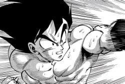 abs biceps black_and_white black_hair bodybuilder broad_shoulders brutal chest dragon_ball dragon_ball_super dragon_ball_z male male_focus male_only manga manga_page manga_style muscles muscular muscular_male naked naked_male narrow_waist pecs perfect_body shoulders son_goten sweat sweaty sweaty_body teenager training wristbands