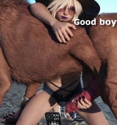 3d cloud_strife eyes_rolling_back feral feral_on_human feral_on_male final_fantasy final_fantasy_vii final_fantasy_vii_remake gay handjob hdregrets hotpants jean_shorts lipstick male public red_xiii short_shorts shorts sunglasses tongue tongue_out yaoi zoophilia