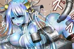 1girls ahe_gao anal ass blue_eyes breasts collar female female_only goo_girl hair_ornament machine monster_girl rape saliva slime solo turnamoonright