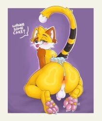 absurd_res anthro anus asking ass ass_up balls big_butt birthday blush butt_focus cake cake_slice candle claws crouching dessert dialogue domestic_cat feet felid feline felis flaccid food foot_fetish foot_focus genitals hi_res hindpaw inviting katxfish katxlogan looking_at_viewer male mammal naughty_face nude pawpads paws penis presenting presenting_hindquarters raised_tail rear_view solo speech_bubble tail text toe_claws tongue tongue_out