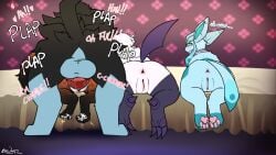 2025 3_toes 4_toes absol anus ass balls bed blue_body blue_eyes blue_fur blue_tail brown_body brown_fur brown_tail claws digital_drawing_(artwork) digital_media_(artwork) eeveelution erection feet female female_penetrated feral feral_on_feral feral_penetrated feral_penetrating feral_penetrating_feral fur furniture generation_3_pokemon generation_4_pokemon generation_8_pokemon genitals glaceon grey_body grey_fur group hi_res horn inner_ear_fluff inside lone_(lonewolffl) lonewolffl luxray lying lying_on_bed male male/female male_penetrating male_penetrating_female nickit nintendo on_bed on_front open_mouth pawpads paws penetration penis pokemon pokemon_(species) presenting presenting_hindquarters quadruped rear_view sex smile soles tail toe_claws toes tuft vulva white_body white_fur