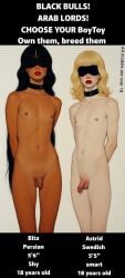 2boys 2femboys ai_generated auction bangs black_hair blacker666 blindfold blindfolded blindfolded_male blonde_hair breasts brown_hair caption collar collar_only comparing comparison dark-skinned_male dark_hair dark_skin english_text enslaved european exposed_breasts exposed_nipples exposed_penis exposed_torso femboy femboysub feminine_male flat_chest flat_chested front_view gay hands_behind_back iranian long_hair male male_only medium_hair middle_eastern pale-skinned_male pale_skin penis penis_out persian persian_(iranian) red_lipstick sissy slave slave_auction slave_market small_penis standing submissive submissive_male swedish tanned tanned_male tanned_skin text tiny_penis trap twink white_body white_skin yaoi yellow_hair