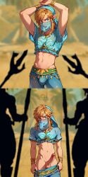 ai_assisted ai_couture ai_generated blonde_hair captured cfnm dominant_female embarrassed embarrassed_nude_male enm erect_penis erection female femdom forced_exposure humiliated humiliation link link_(breath_of_the_wild) lowering_pants male male_only nintendo penis the_legend_of_zelda the_legend_of_zelda:_breath_of_the_wild undressing yaoi