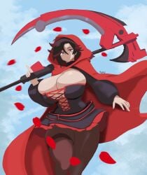 1girls huge_breasts looking_at_viewer rodgewp ruby_rose rwby tagme weapon