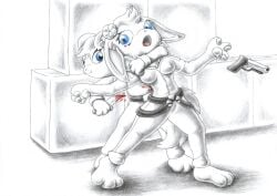 anthro blood bodily_fluids breasts clothed clothing duo eevee female generation_1_pokemon generation_5_pokemon gun hermesk hi_res killing knife minccino nintendo nipple_outline nipples open_mouth pawpads paws pokemon pokemon_(species) ranged_weapon shocked snuff surprise_attack tail weapon