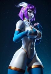 1girls ai_generated animated big_breasts bikini bikini_bottom bikini_top blizzard_entertainment blue_body blue_skin bouncing_breasts breasts civitai draenei female female_focus female_only horns monara original_character purple_hair tagme thick_thighs video warcraft webm world_of_warcraft