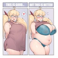 bbw blonde_hair bra fat female huge_breasts luichemax shirt shirt_lift underwear