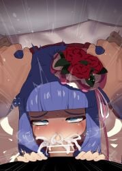 1boy 1girls big_penis blue censored cum cum_in_mouth cum_out_nose cum_overflow cumshot erika_furudo fellatio female forced forced_oral hair irrumatio looking_at_viewer male mizumizuni oral penis rape tagme teenage_girl teenager twintails young