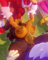 1girls 2boys anthro big_ass big_balls big_breasts big_butt big_nipples big_penis big_the_cat big_thighs bimbo blowjob blowjob_while_penetrated deep_blowjob deep_penetration deepthroat face_fucking female huge_breasts huge_cock knollie_(plumenjoyer) knuckles_the_echidna mobian mobian_(species) mobian_hedgehog oc original_character plumenjoyerse sega sonic_(series) sonic_the_hedgehog_(series) spitroast upside-down