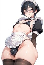 1boy 1femboy 2025 ai_generated alternate_version_available bikini bikini_bottom bulge crossdressing femboy feminine_male maid maid_outfit maid_uniform male messissyah original original_character solo trap