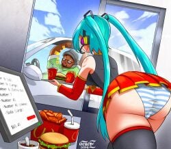 1girl1boy aqua_hair big_smoke fast_food feuerz grand_theft_auto grand_theft_auto:_san_andreas gta_san_andreas hamburger hatsune_miku mcdonald's meme panties self_upload striped_panties upskirt vocaloid wcdonald's