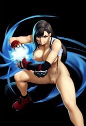 ai_generated breasts_out energy_ball fighting_stance final_fantasy final_fantasy_vii grin hadouken nude_female red_eyes tifa_lockhart trained